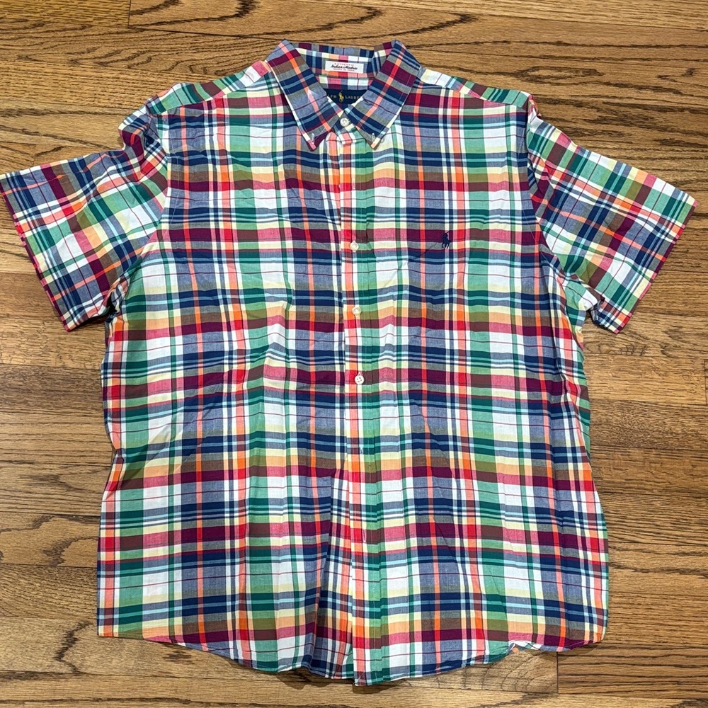 Ralph Lauren Indian Madras Multicolor Plaid Short-Sleeve Button-Down Shirt XL